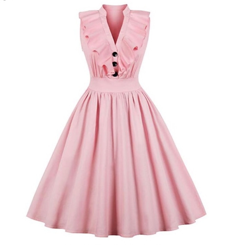 Pink Lightweight Cotton Cocktail Silhouette Dress